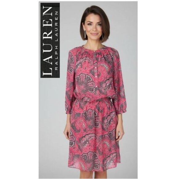 LAUREN RALPH LAUREN, Pink paisley sheer shirt dress - Picture 2 of 9